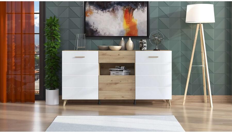 INOSIGN Kast Bretagna sideboard ladekast breedte 173 cm veel opbergruimte met houten grepen met drie planken in artisan eik - Foto 4