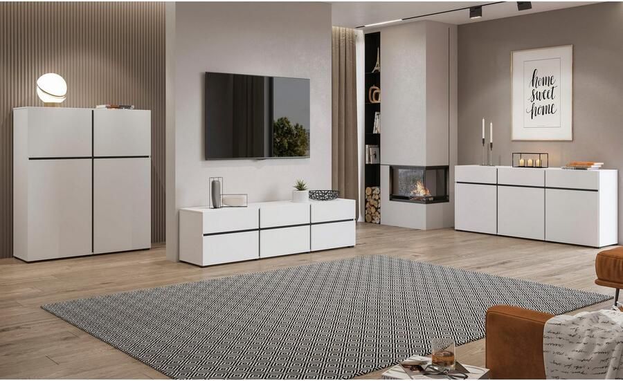 INOSIGN Highboard Cross moderne greeploze hoge kast met 4 deuren kast met deur Hoge kast hoogte 139 cm met veel bergruimte planken verstelbaar - Foto 7