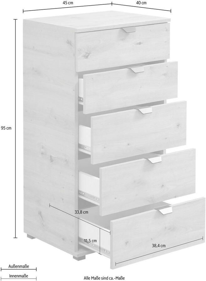 INOSIGN Kast Duero ladekast met 5 laden breedte ca. 45 cm