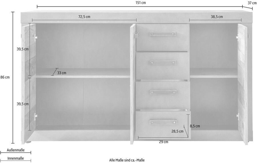 INOSIGN Kast Ilana Sideboard in moderne industriële stijl Met 4 lades en 4 vakken - Foto 6