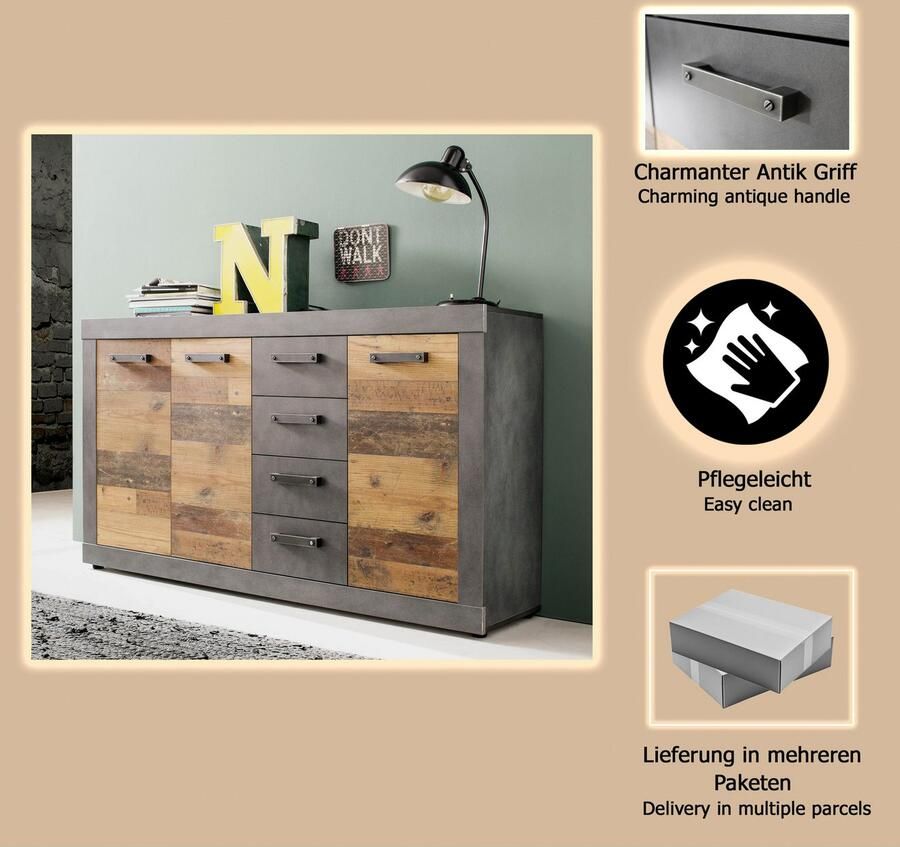 INOSIGN Kast Ilana Sideboard in moderne industriële stijl Met 4 lades en 4 vakken - Foto 3