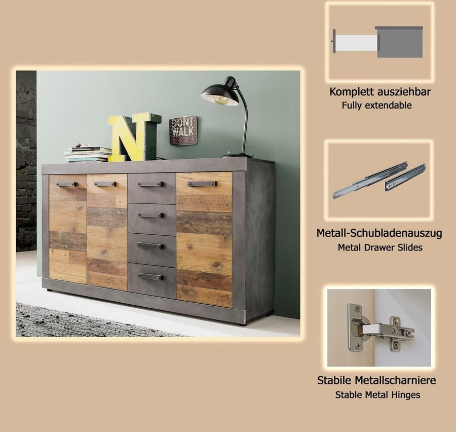 INOSIGN Kast Ilana Sideboard in moderne industriële stijl Met 4 lades en 4 vakken - Foto 2