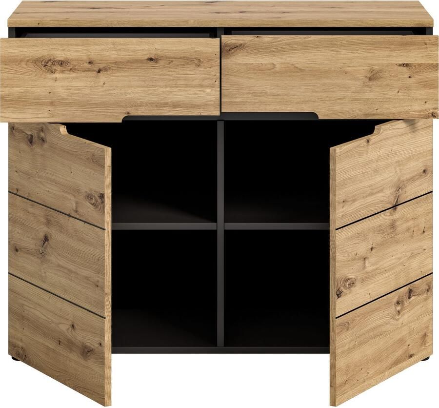 INOSIGN Kast Rehat Breedte 100cm Basaltgrijs Artisan Eik 2 deuren 2 lades