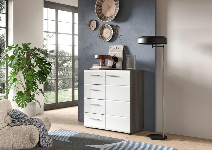 INOSIGN Kast Rumba Breedte 75cm in Rookzilverkleur nabootsing Wit Hoogglans - Foto 4