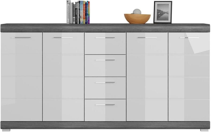 INOSIGN Kast Siena breedte 165 cm 4 deuren 4 lades 8 legplanken 12 vakken Front-groeffreesing schoenenkommode schoenenkast buffetkast sideboard - Foto 5
