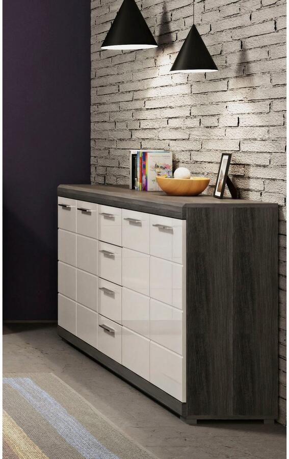 INOSIGN Kast Siena breedte 165 cm 4 deuren 4 lades 8 legplanken 12 vakken Front-groeffreesing schoenenkommode schoenenkast buffetkast sideboard - Foto 3