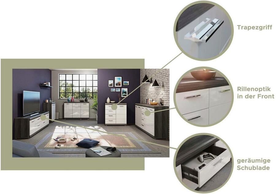 INOSIGN Kast Siena breedte 60 cm 2 deuren 2 legplanken 3 vakken Front-groeffreesing schoenenkommode schoenenkast buffetkast sideboard