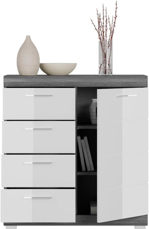 INOSIGN Kast Siena breedte 80 cm 1 deur 2 legplanken 3 vakken 4 lades Front-groeffreesing schoenenkommode schoenenkast buffetkast sideboard - Foto 5