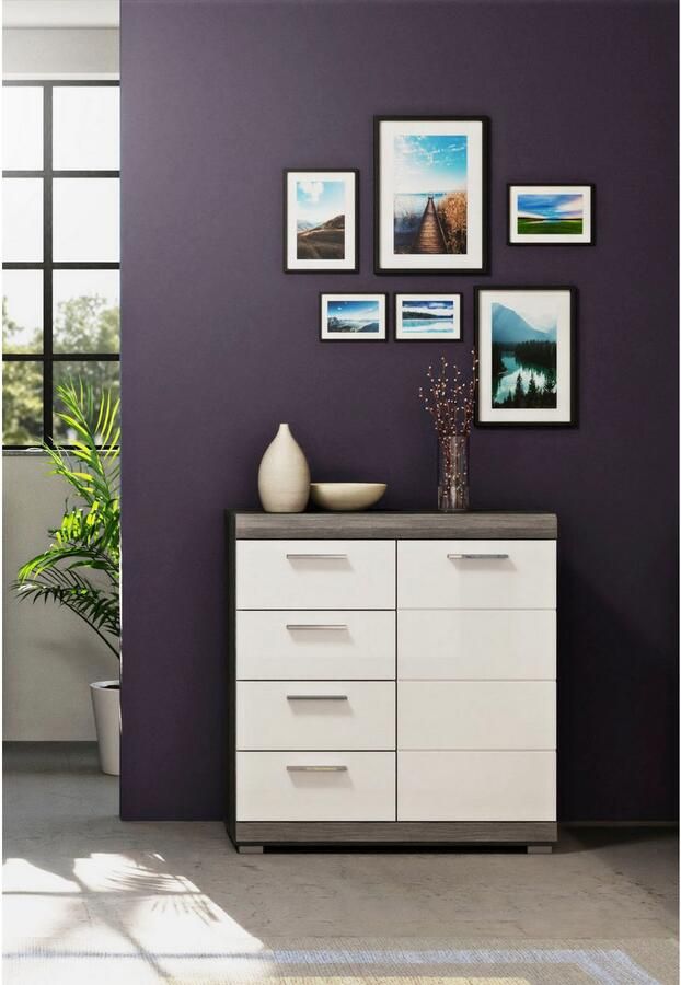 INOSIGN Kast Siena breedte 80 cm 1 deur 2 legplanken 3 vakken 4 lades Front-groeffreesing schoenenkommode schoenenkast buffetkast sideboard - Foto 4