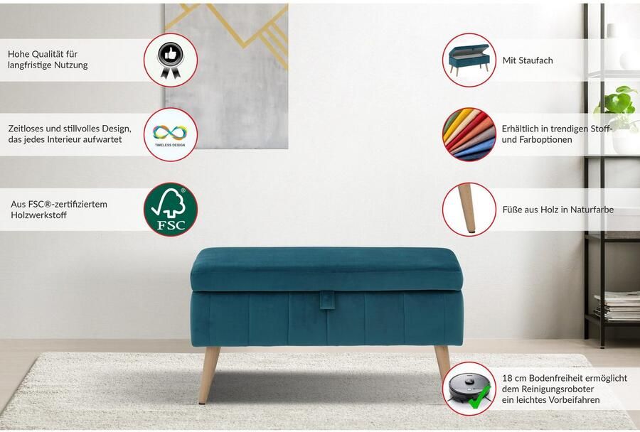 INOSIGN Kistbank AMIRA met opbergvak in 3 stofkwaliteiten met fijne stiksels - Foto 5