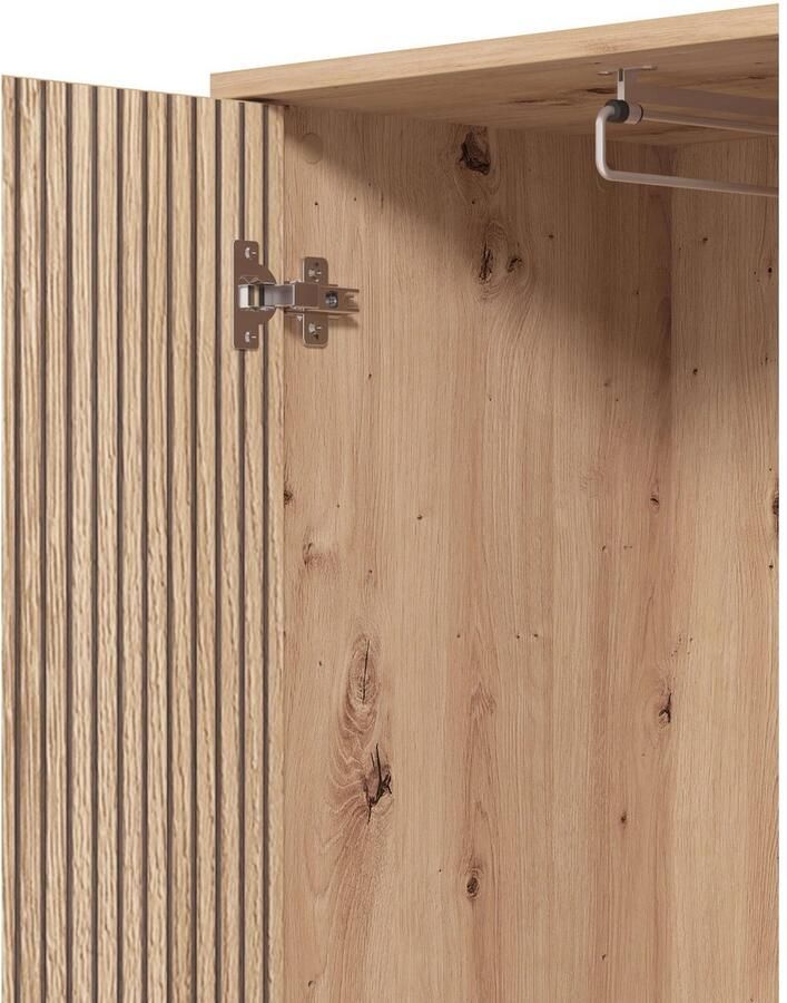 INOSIGN Kledingkast Landes kledingkast opbergkast hal kast hoogte 198 cm Fronten in artisan eik met strepen met een kledingstang
