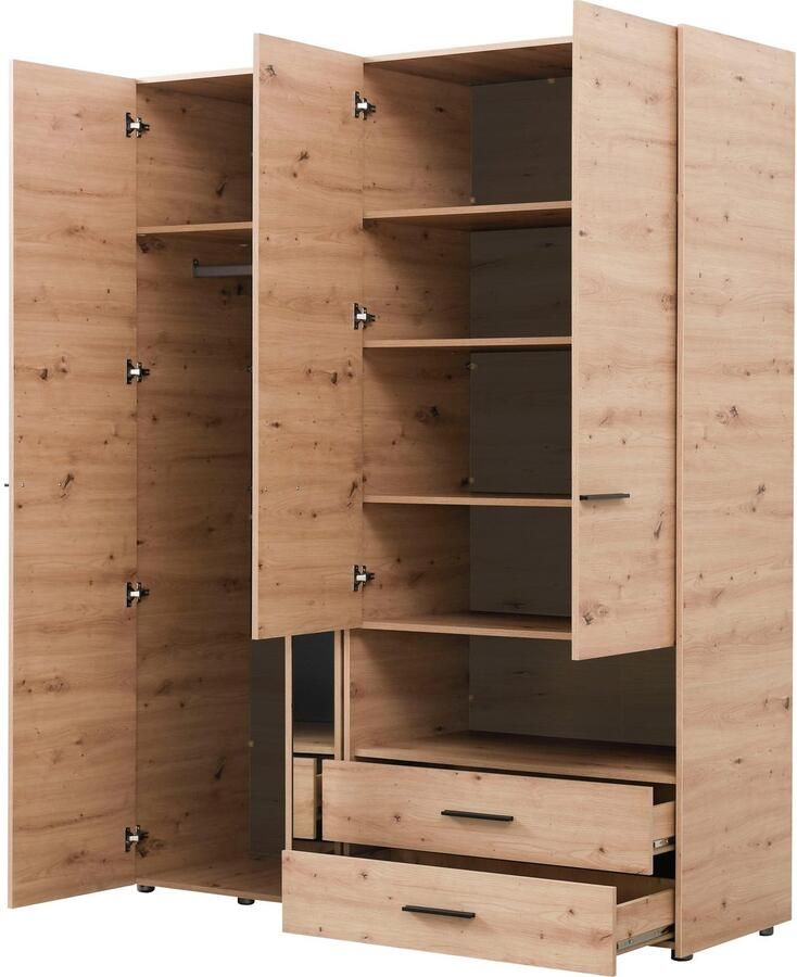 INOSIGN Kledingkast Leon FSC -gecertificeerd houtmateriaal met spiegel binneninrichting en 2 lades 127 5x55x205 5 cm