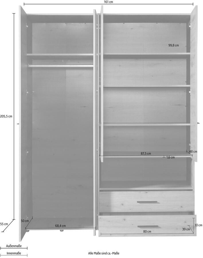 INOSIGN Kledingkast Leon FSC -gecertificeerd houtmateriaal met spiegel binneninrichting en 2 lades 127 5x55x205 5 cm - Foto 4
