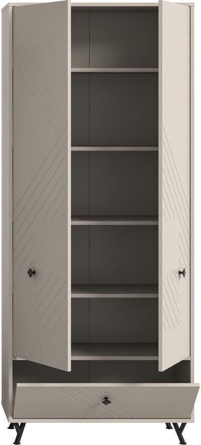 INOSIGN Kledingkast Mento Hoogte 190 cm 2 Deuren 1 Deurtje 4 Planken 6 Vakken Metalen knopgrepen & Y-voeten voorkant met ornamentfrezen kledingkast - Foto 5