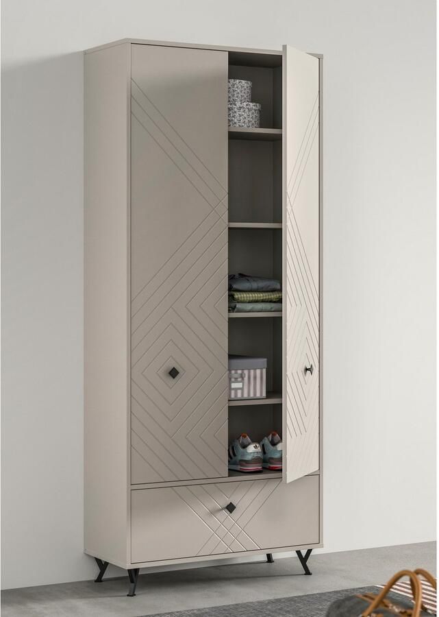 INOSIGN Kledingkast Mento Hoogte 190 cm 2 Deuren 1 Deurtje 4 Planken 6 Vakken Metalen knopgrepen & Y-voeten voorkant met ornamentfrezen kledingkast - Foto 2