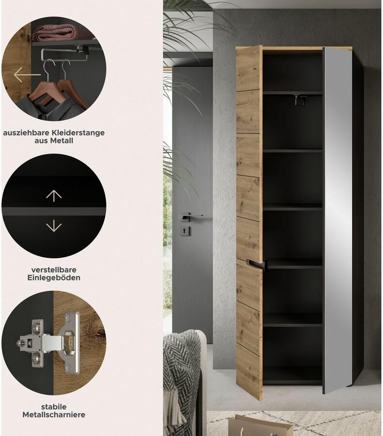 INOSIGN Kledingkast Rehat hoogte: 190 cm in basalt grijs Artisan eiken 2 deuren 6 vakken - Foto 6