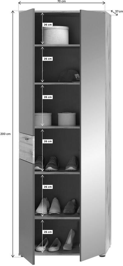 INOSIGN Kledingkast Riga Hoogte 200 cm 2 Deuren 4 Planken 1 Kledingstang met softclose uittrekbare kledingstang universeel inzetbare kast - Foto 6
