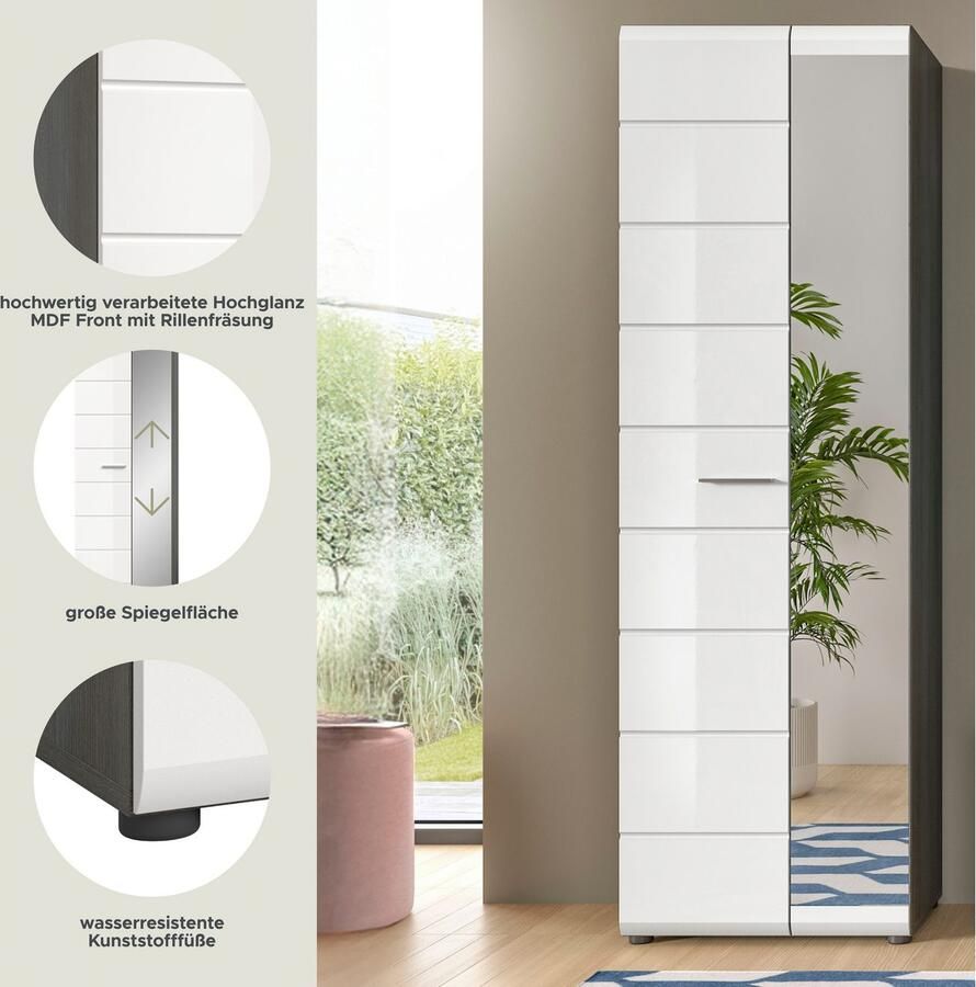 INOSIGN Kledingkast Rumba Hoogte 192 cm 1 Hoogglans deur 1 Spiegeldeur 4 legplanken - Foto 4