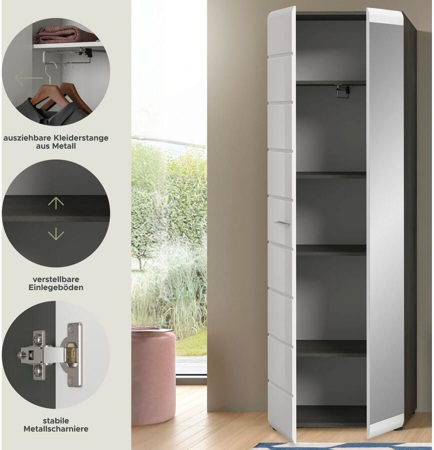 INOSIGN Kledingkast Rumba Hoogte 192 cm 1 Hoogglans deur 1 Spiegeldeur 4 legplanken - Foto 5