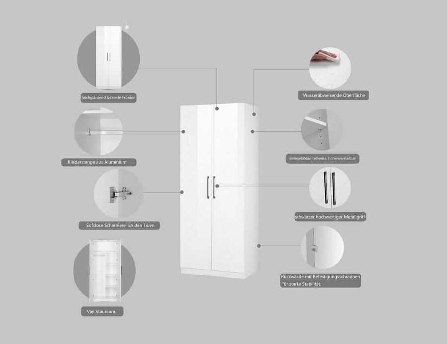 INOSIGN Kledingkast Sylt slaapkamerkast garderobe kast bestseller hoogglans Draai-deur kast met perfecte binneninrichting breedte 800 cm - Foto 2