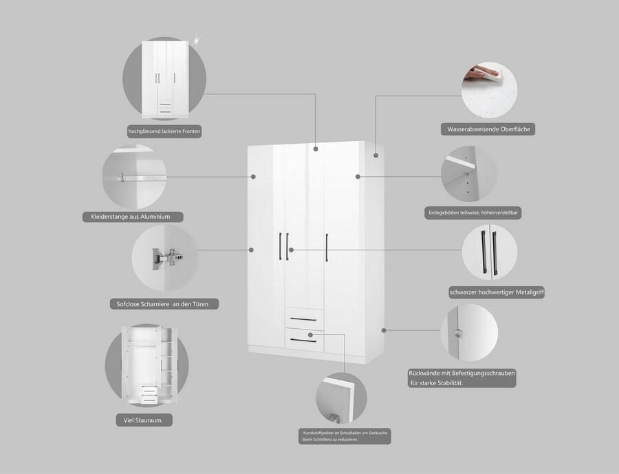 INOSIGN Kledingkast Sylt slaapkamerkast garderobe kast bestseller hoogglans Draai-deur kast met perfecte binneninrichting breedte 120 cm - Foto 2