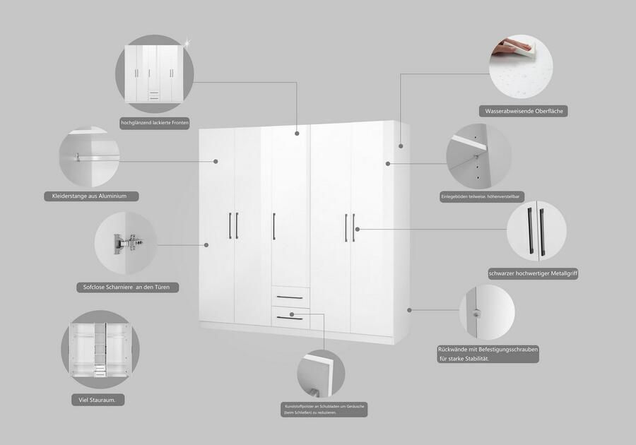 INOSIGN Kledingkast Sylt slaapkamerkast garderobe kast TOPSELLER in hoogglans wit - Foto 6
