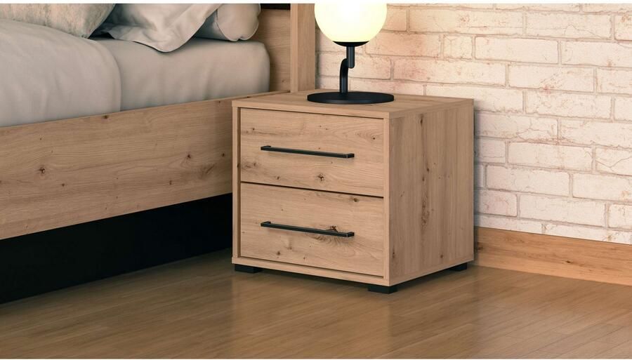 INOSIGN Nachtkastje Ascalon nachtkastje 48x40x44cm 2 lades in wit of eiken kleur fsc-gecertificeerd houtmateriaal - Foto 2