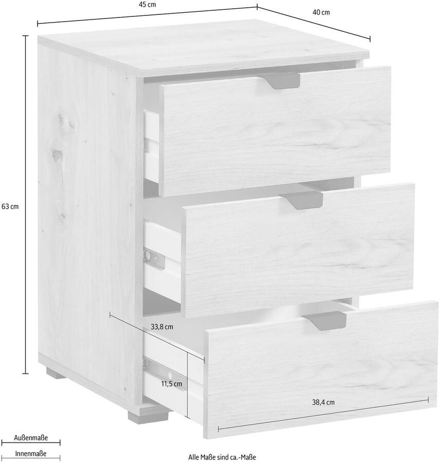INOSIGN Nachtkastje Duero met 3 laden breedte 45 cm - Foto 2