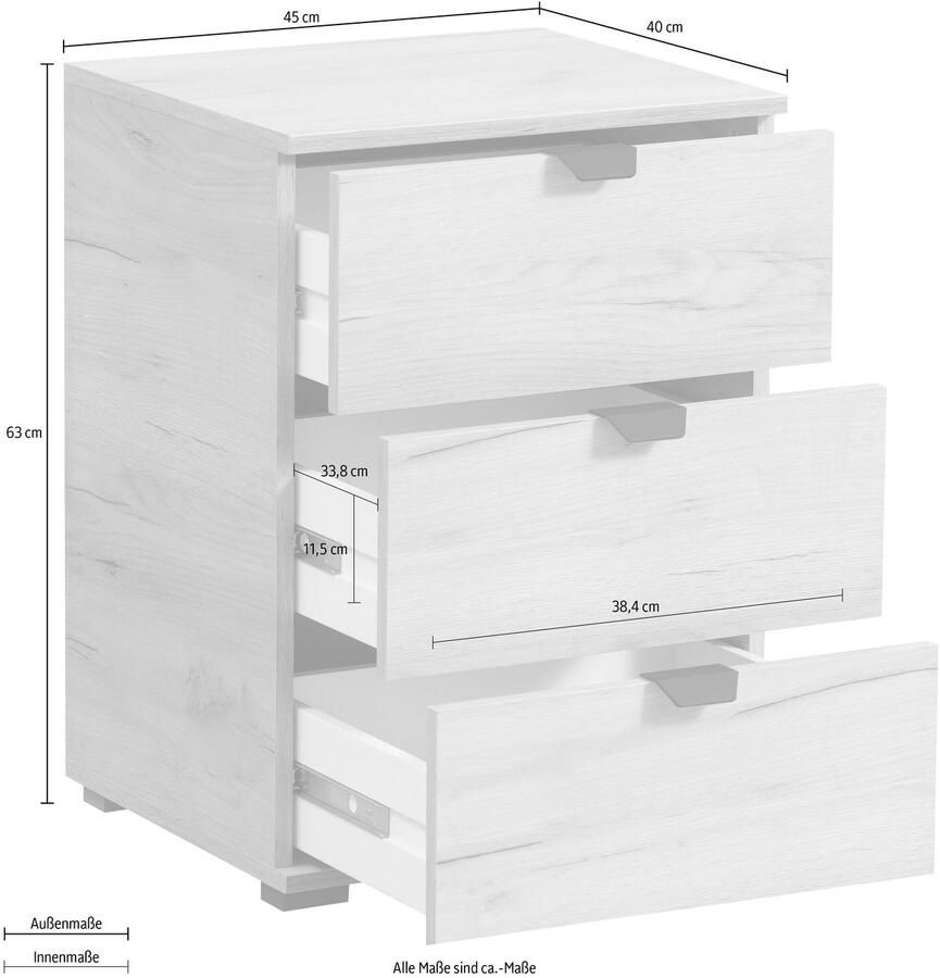 INOSIGN Nachtkastje Duero met 3 laden breedte 45 cm