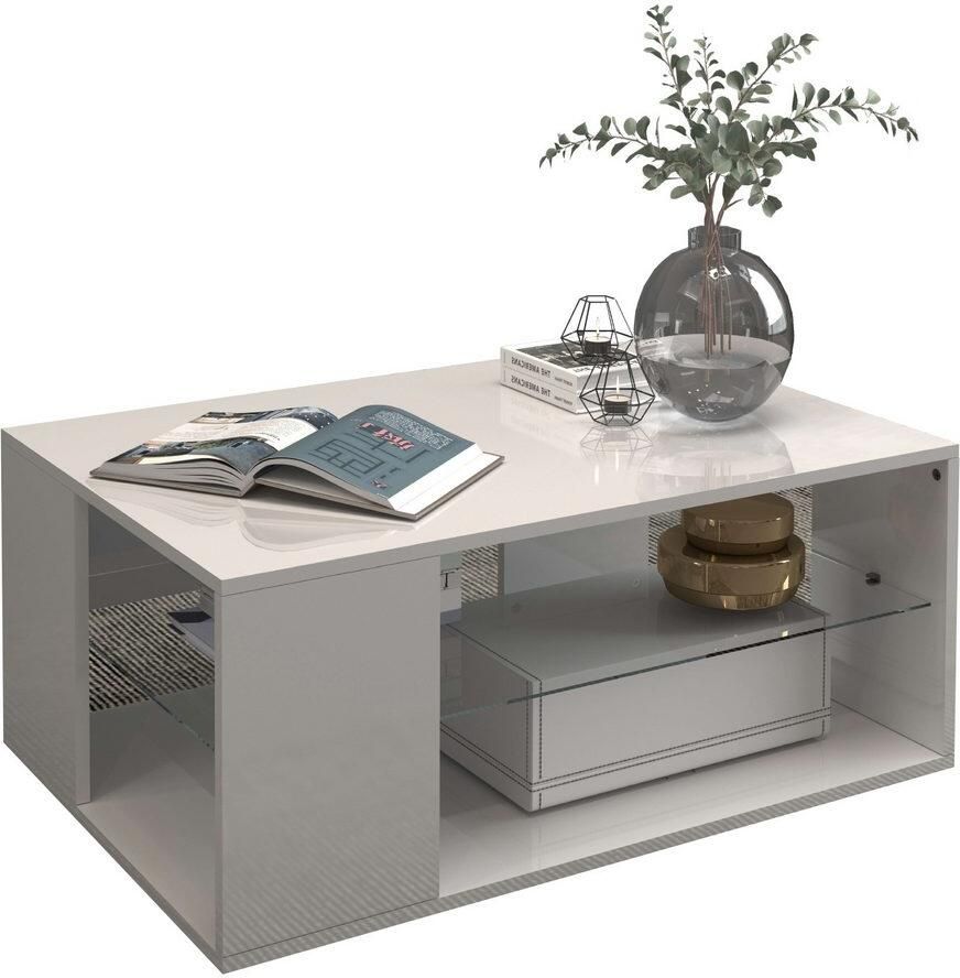 INOSIGN Salontafel Egypt salontafel Van glanzend wit gelakt hout met glazen plank rechthoekig breedte 90 cm (1 stuk) - Foto 8