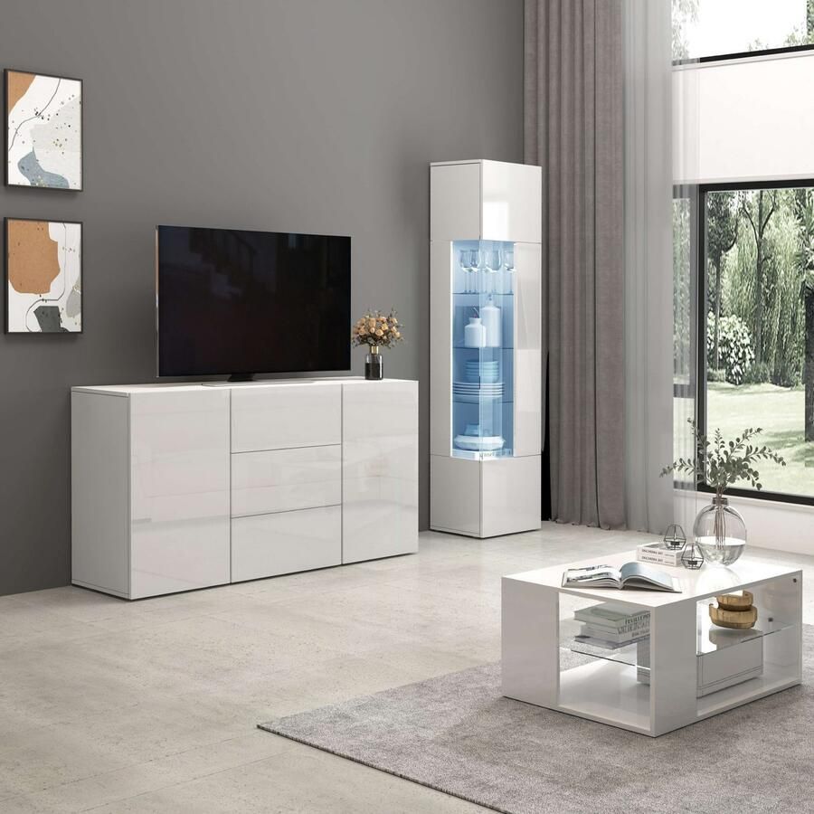 INOSIGN Salontafel Egypt salontafel Van glanzend wit gelakt hout met glazen plank rechthoekig breedte 90 cm (1 stuk)