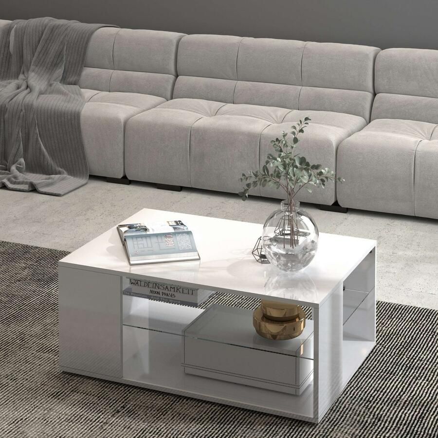 INOSIGN Salontafel Egypt salontafel Van glanzend wit gelakt hout met glazen plank rechthoekig breedte 90 cm (1 stuk) - Foto 2