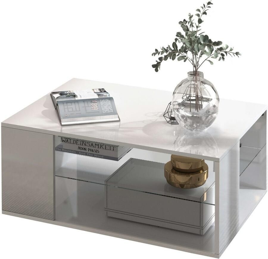 INOSIGN Salontafel Egypt salontafel Van glanzend wit gelakt hout met glazen plank rechthoekig breedte 90 cm (1 stuk) - Foto 7