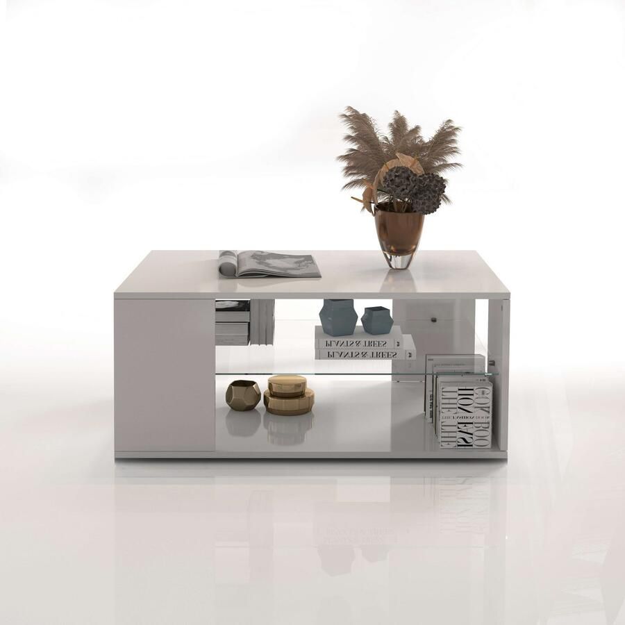 INOSIGN Salontafel Egypt salontafel Van glanzend wit gelakt hout met glazen plank rechthoekig breedte 90 cm (1 stuk) - Foto 3