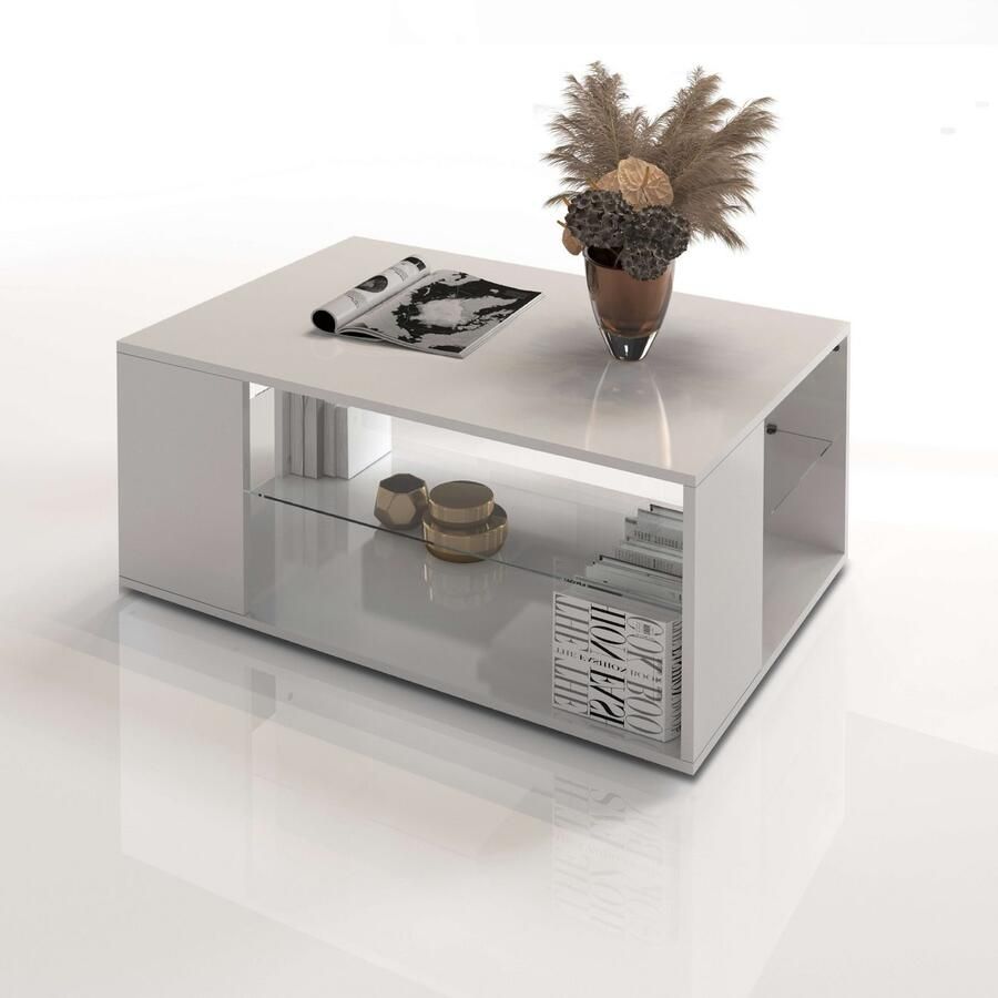 INOSIGN Salontafel Egypt salontafel Van glanzend wit gelakt hout met glazen plank rechthoekig breedte 90 cm (1 stuk) - Foto 4