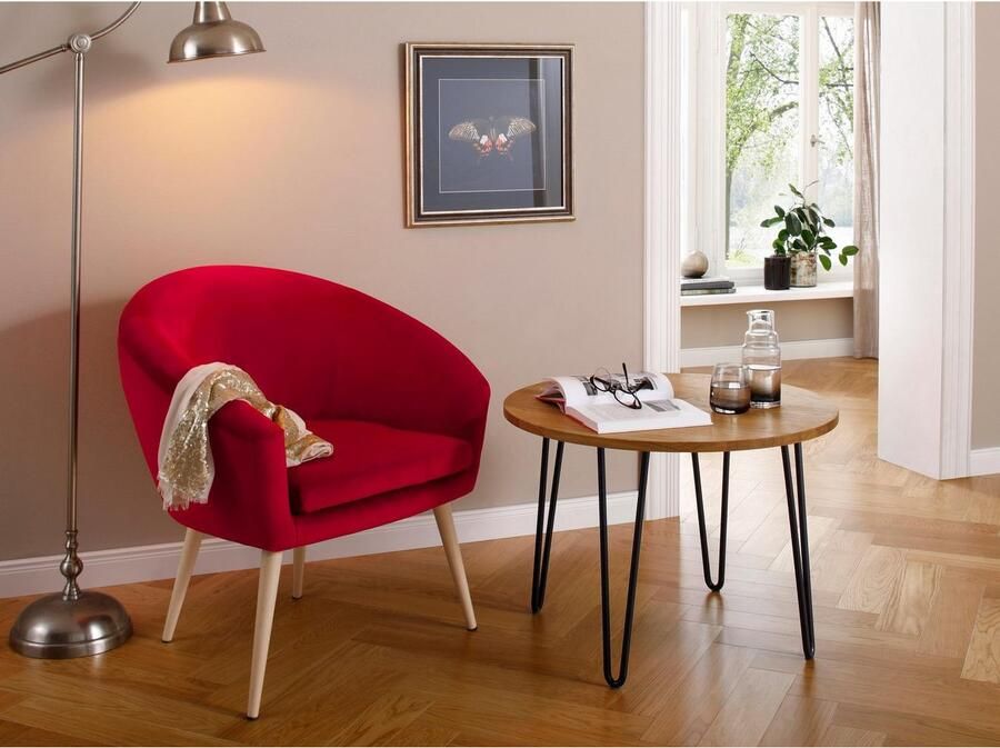 INOSIGN Salontafel Hairpin van massief eiken met metalen poten breedte 70 cm. - Foto 4