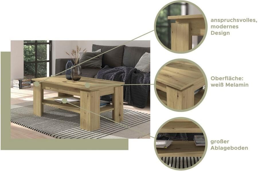 INOSIGN Salontafel Kalmar rechthoekig 100 x 60 cm 1 Plank Salontafel bijzettafel koffietafel woonkamer tafel coffee table - Foto 7