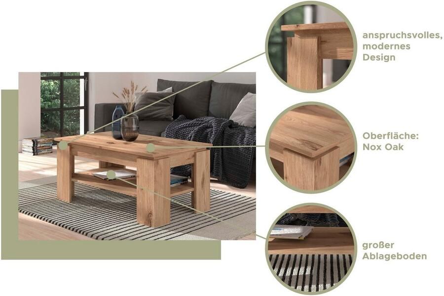 INOSIGN Salontafel Kalmar rechthoekig 100 x 60 cm 1 Plank Salontafel bijzettafel koffietafel woonkamer tafel coffee table - Foto 7