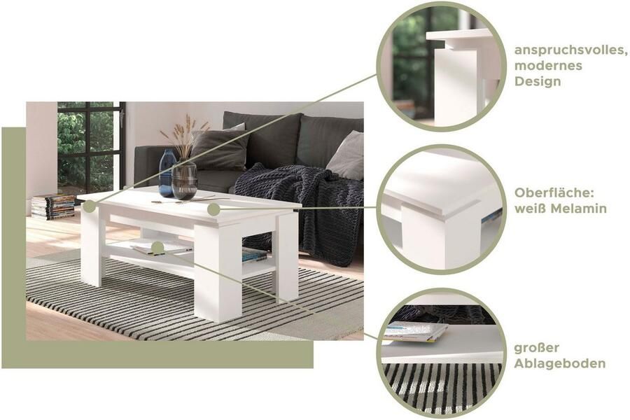 INOSIGN Salontafel Kalmar rechthoekig 100 x 60 cm 1 Plank Salontafel bijzettafel koffietafel woonkamer tafel coffee table - Foto 7