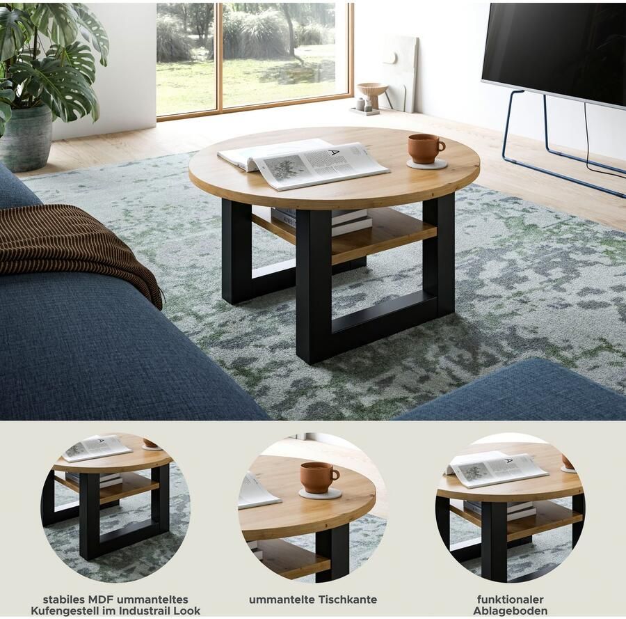 INOSIGN Salontafel Rail Ø 75 cm met onderblad inclusief sledeframe - Foto 3