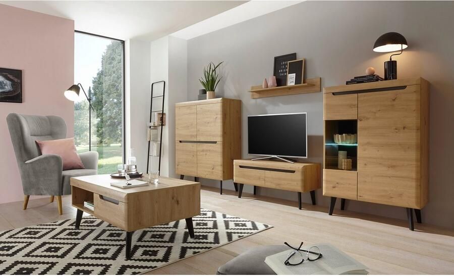 INOSIGN Wandmeubel Torge wandmeubel kastwand mediawand woonkamer-set bevat 1 vitrine 1 lowboard 1 highboard + 1 wandplank 344 cm breed (set 4 stuks) - Foto 4