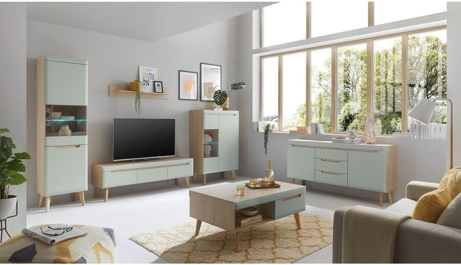 INOSIGN Wandmeubel Torge wandmeubel kastwand mediawand woonkamer-set bevat 2 vitrines 1 lowboard 1 wandplank 343 cm breed (set 4 stuks) - Foto 7