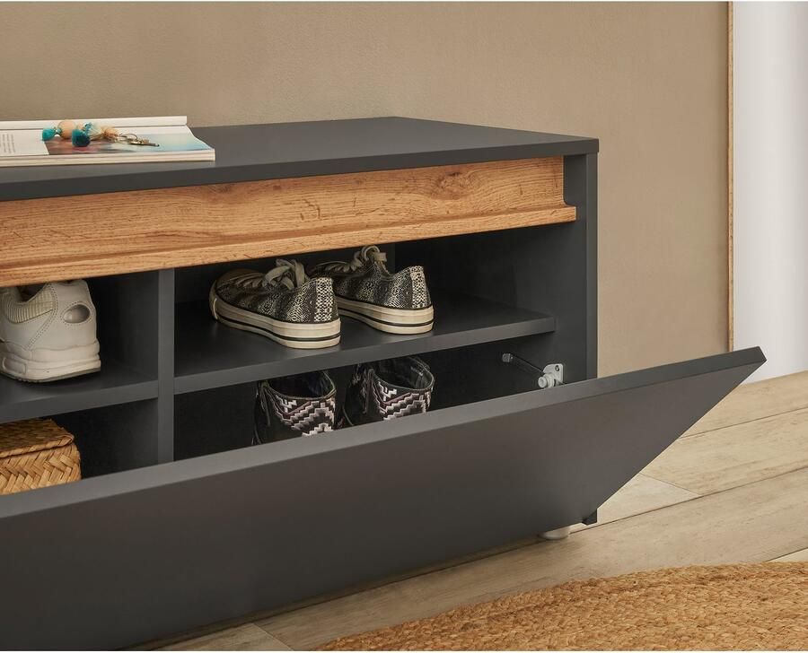 INOSIGN Schoenenbank GiRON CiTY Garderobebank met klep Zitbank in vier kleuren veel opbergruimte plaats voor ca. 8 paar schoenen 100 cm breed