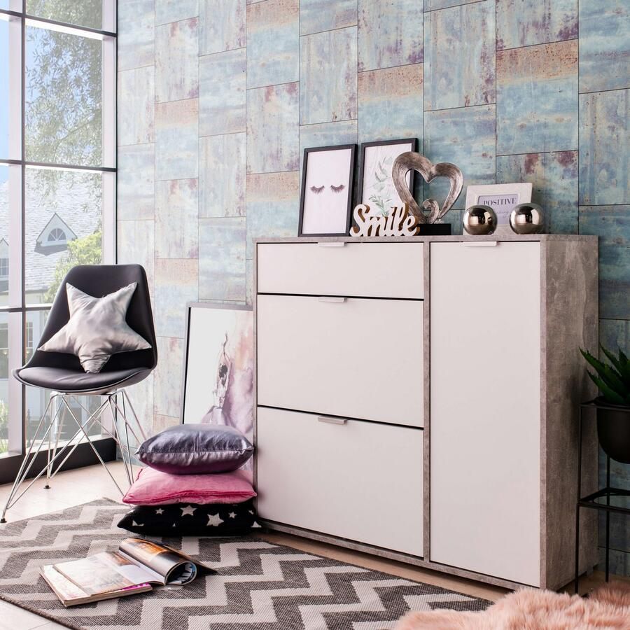 INOSIGN Schoenenkast Arco 2 schoenenkast schoenenrek breedte 102 cm 2 kleppen met dubbele schoenrollen met lade in moderne kleuren