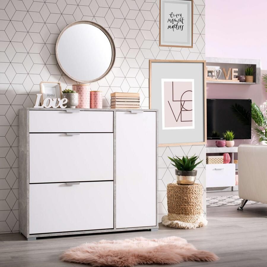 INOSIGN Schoenenkast Arco 2 schoenenkast schoenenrek breedte 102 cm 2 kleppen met dubbele schoenrollen met lade in moderne kleuren - Foto 2