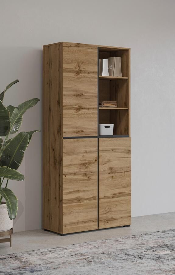 INOSIGN Schoenenkast Cross Hoogte 183 5cm moderne greeploze schoenenrek met 3 deuren Hoge kast met veel opbergruimte plaats voor ongeveer 24 paar schoenen - Foto 7