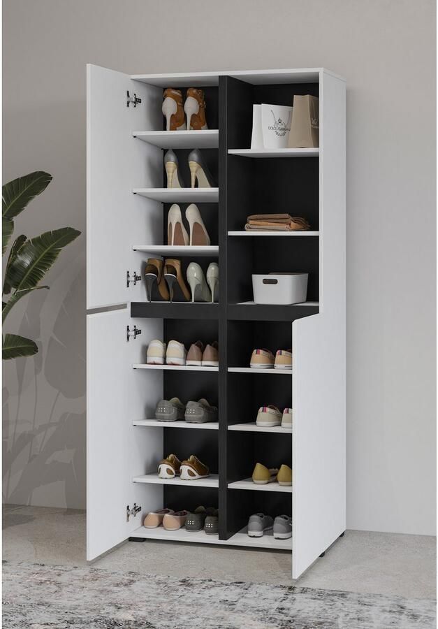 INOSIGN Schoenenkast Cross Hoogte 183 5cm moderne greeploze schoenenrek met 3 deuren Hoge kast met veel opbergruimte plaats voor ongeveer 24 paar schoenen