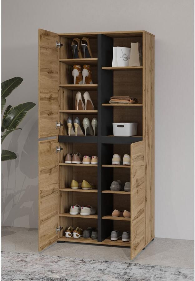 INOSIGN Schoenenkast Cross Hoogte 183 5cm moderne greeploze schoenenrek met 3 deuren Hoge kast met veel opbergruimte plaats voor ongeveer 24 paar schoenen - Foto 2