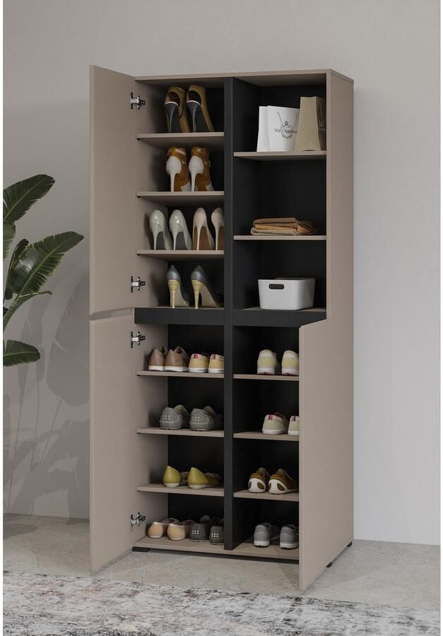 INOSIGN Schoenenkast Cross Hoogte 183 5cm moderne greeploze schoenenrek met 3 deuren Hoge kast met veel opbergruimte plaats voor ongeveer 24 paar schoenen