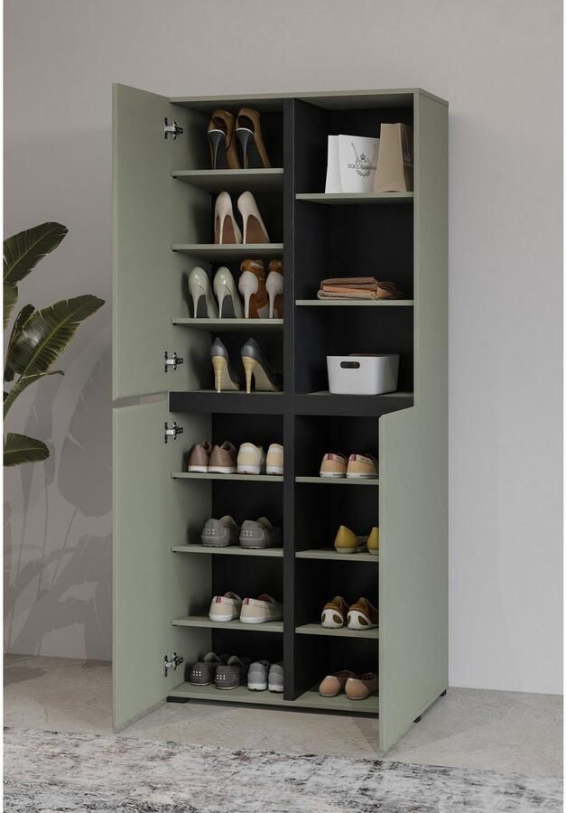 INOSIGN Schoenenkast Cross Hoogte 183 5cm moderne greeploze schoenenrek met 3 deuren Hoge kast met veel opbergruimte plaats voor ongeveer 24 paar schoenen
